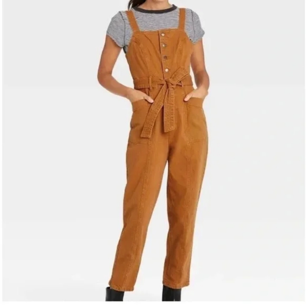 Universal Thread Mustard Yellow Denim Tie Front Junpsuit